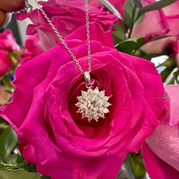 Huge Moissanite Diamond Necklace 5 Ct Pendant 925 18K Chain Brilliant Round Cut - Picture 12 of 12